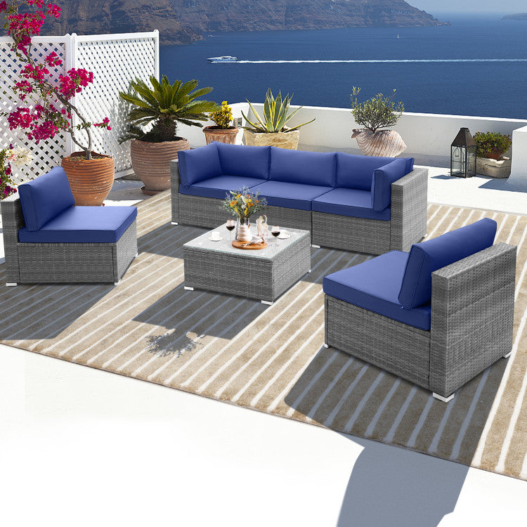 Outdoor 6 Piece Patio Conversation Sofa Set with Tempered Glass Coffee Table