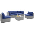 Outdoor 6 Piece Patio Conversation Sofa Set with Tempered Glass Coffee Table