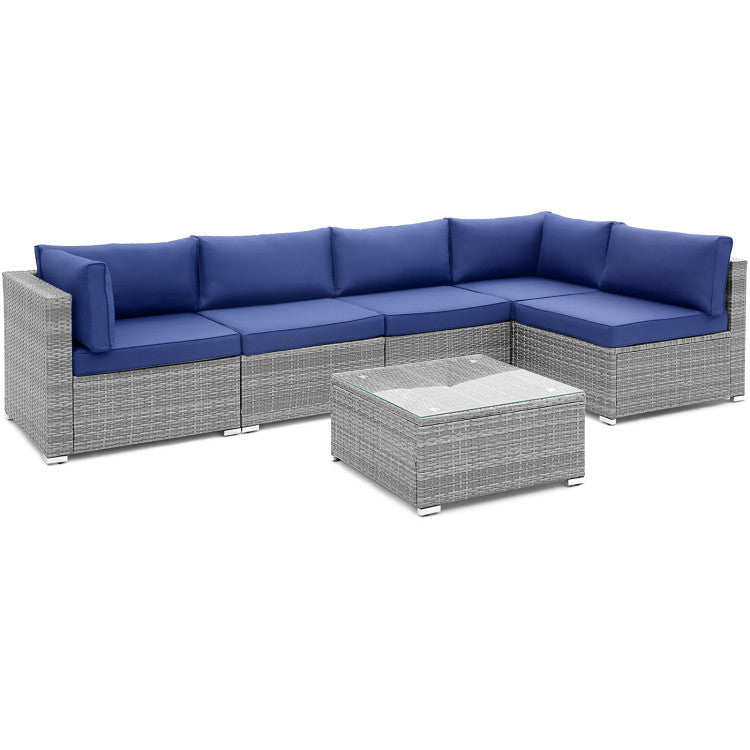 Outdoor 6 Piece Patio Conversation Sofa Set with Tempered Glass Coffee Table