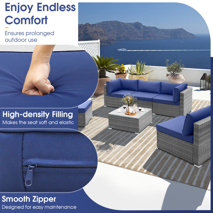 Outdoor 6 Piece Patio Conversation Sofa Set with Tempered Glass Coffee Table
