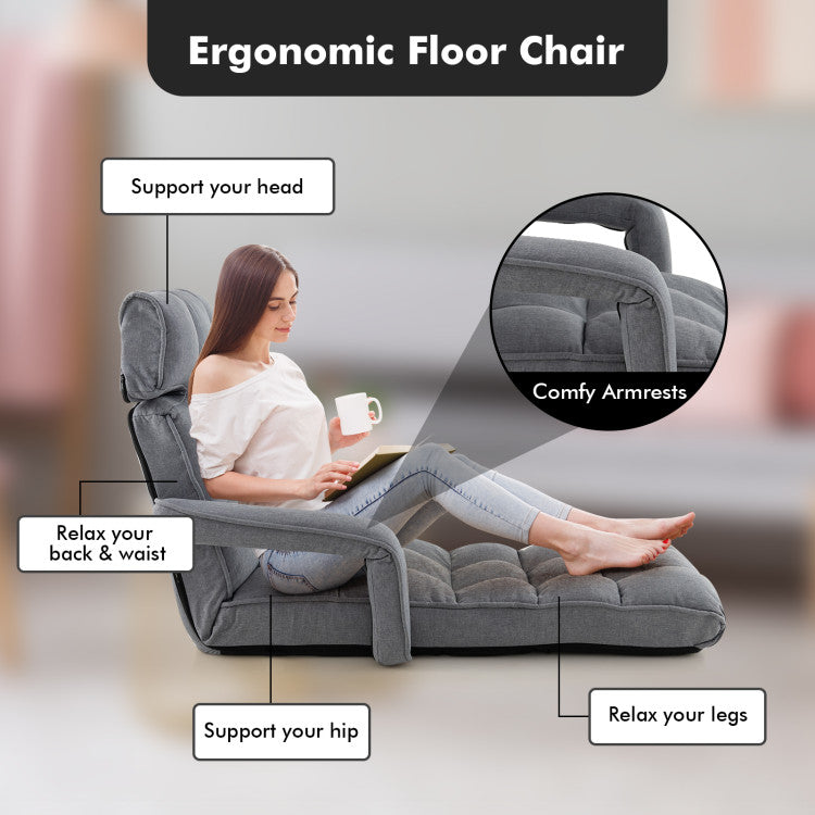 Home 6-Position Adjustable Floor Chair with Adjustable Armrests and Footrest