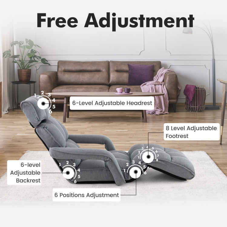 Home 6-Position Adjustable Floor Chair with Adjustable Armrests and Footrest