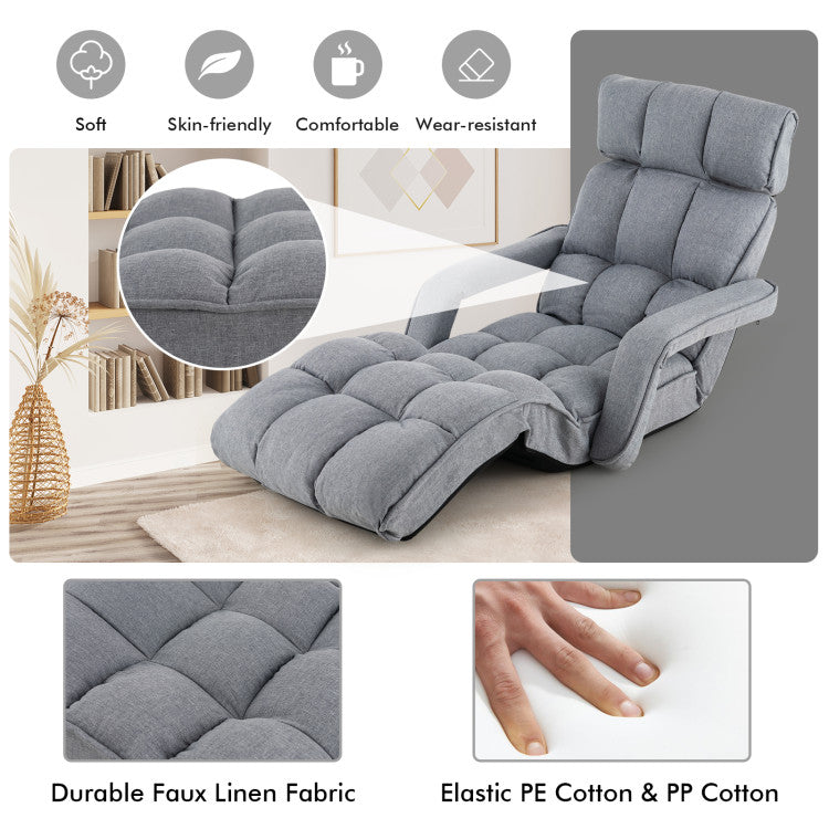Home 6-Position Adjustable Floor Chair with Adjustable Armrests and Footrest