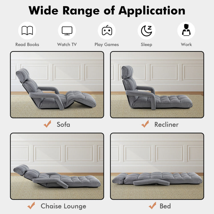 Home 6-Position Adjustable Floor Chair with Adjustable Armrests and Footrest