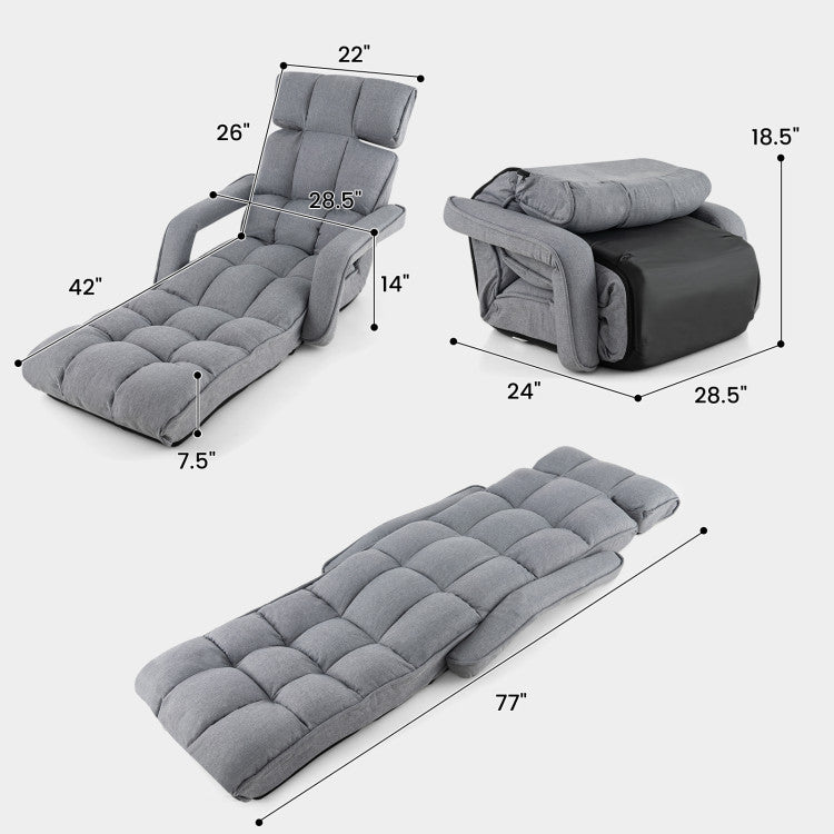 Home 6-Position Adjustable Floor Chair with Adjustable Armrests and Footrest