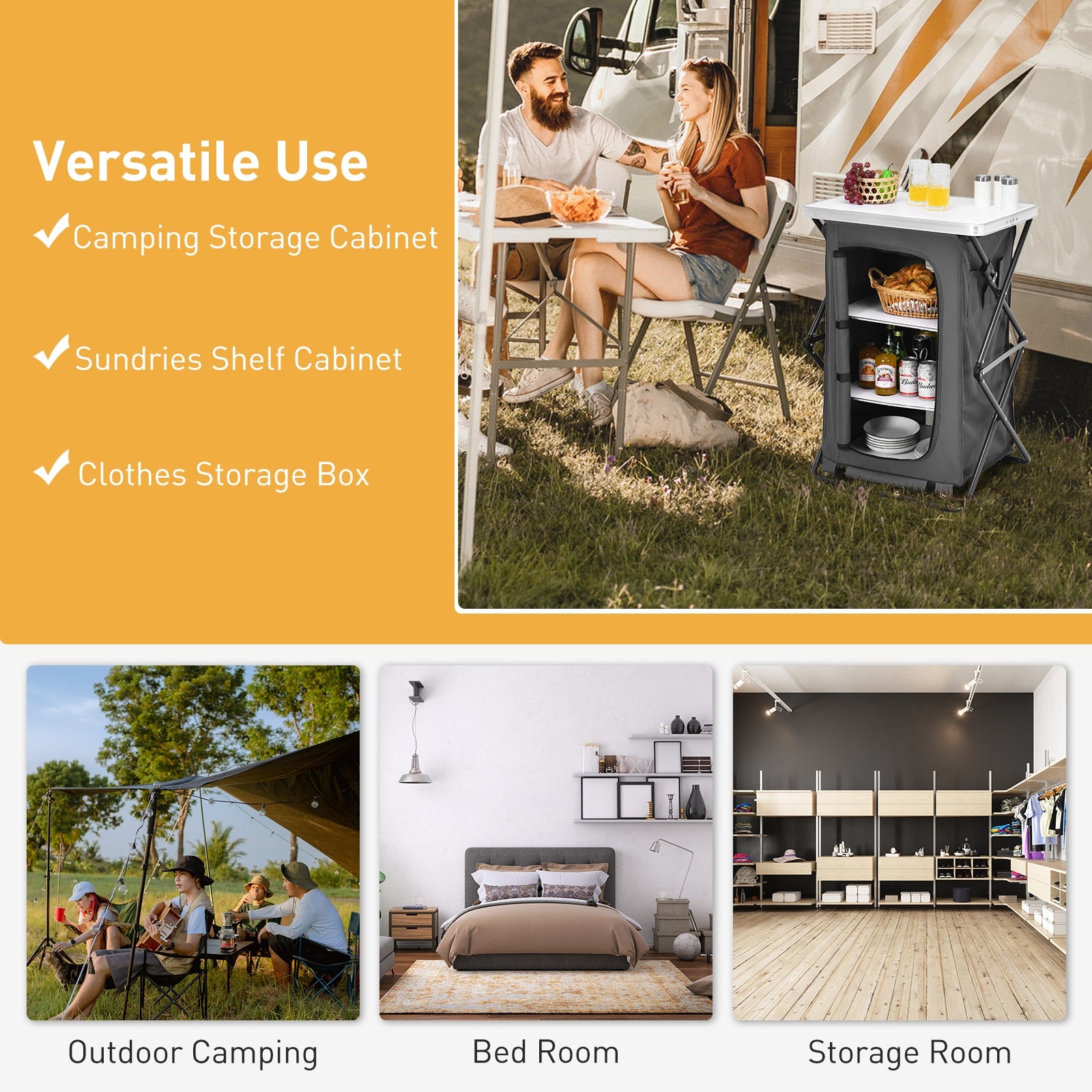 Outdoor Folding Camping Storage Cabinet with 3 Shelves and Carry Bag