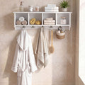 New Wall-Mounted Wooden Shelf Coat Rack with 4 Cubbies and 5 Double Hooks