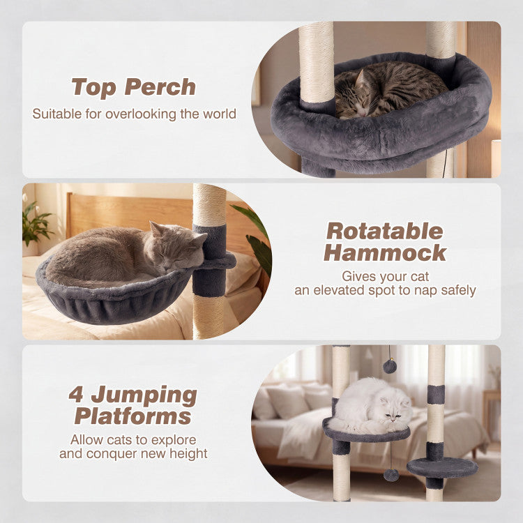New 6-tier Floor to Ceiling Cat Tree with Plush Bed and Sisal Scratching Posts