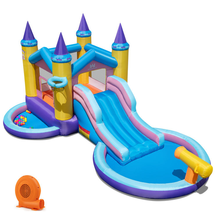 Outdoor 6-in-1 Inflatable Kids Water Park with 678W Blower