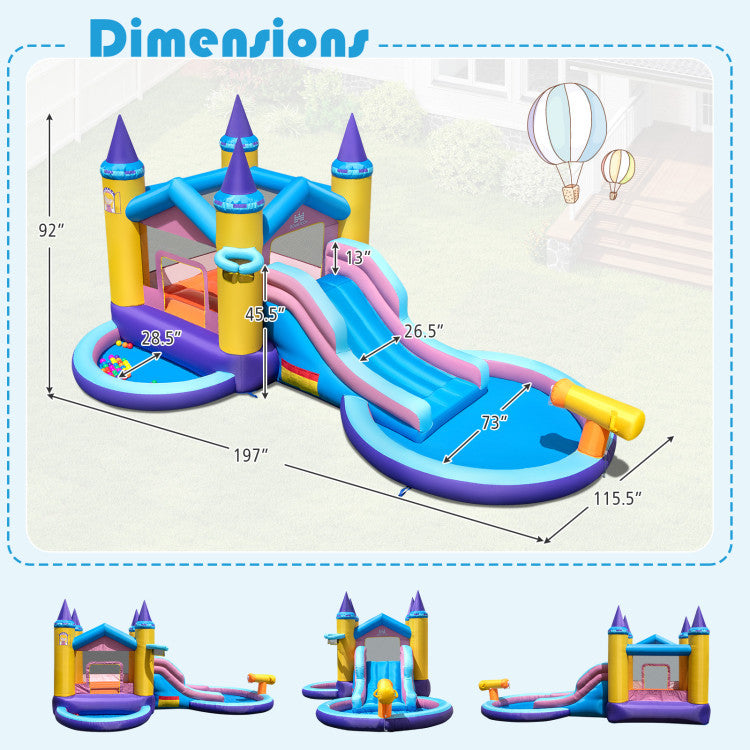 Outdoor 6-in-1 Inflatable Kids Water Park with 678W Blower