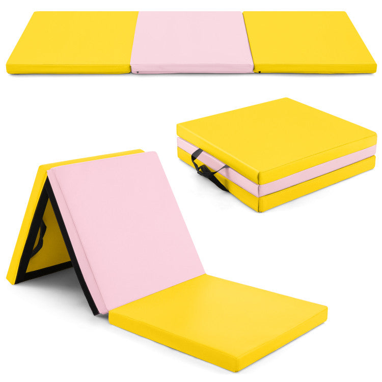 Fitness 6 x 2 FT Tri-Fold Gym Mat with Handles and Removable Zippered Cover