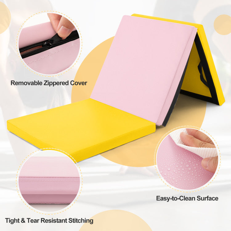Fitness 6 x 2 FT Tri-Fold Gym Mat with Handles and Removable Zippered Cover