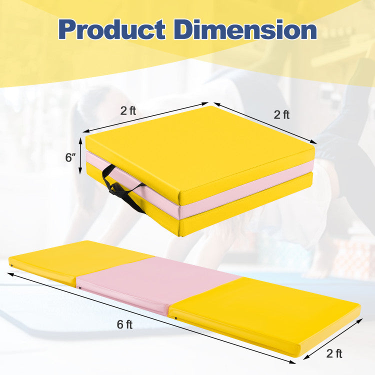 Fitness 6 x 2 FT Tri-Fold Gym Mat with Handles and Removable Zippered Cover