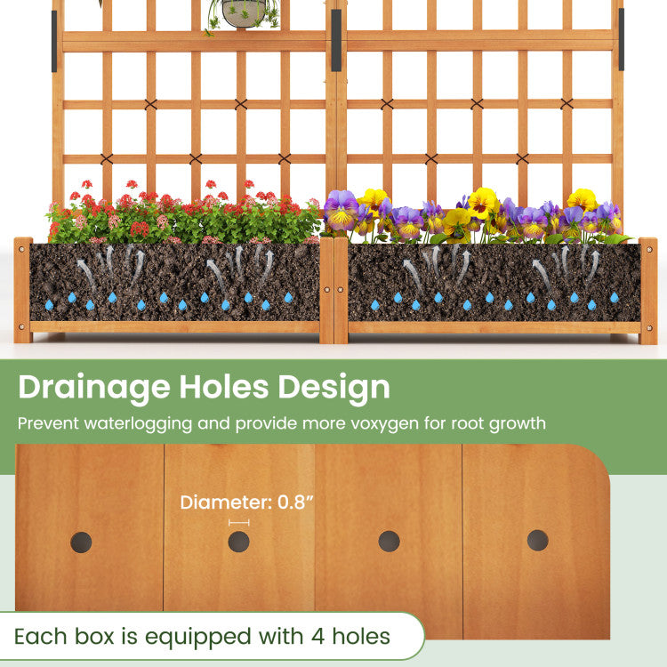 Outdoor 71 Inches Large Wooden Planter Container with Trellis and Hanging Roof