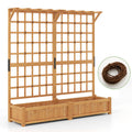 Outdoor 71 Inches Large Wooden Planter Container with Trellis and Hanging Roof