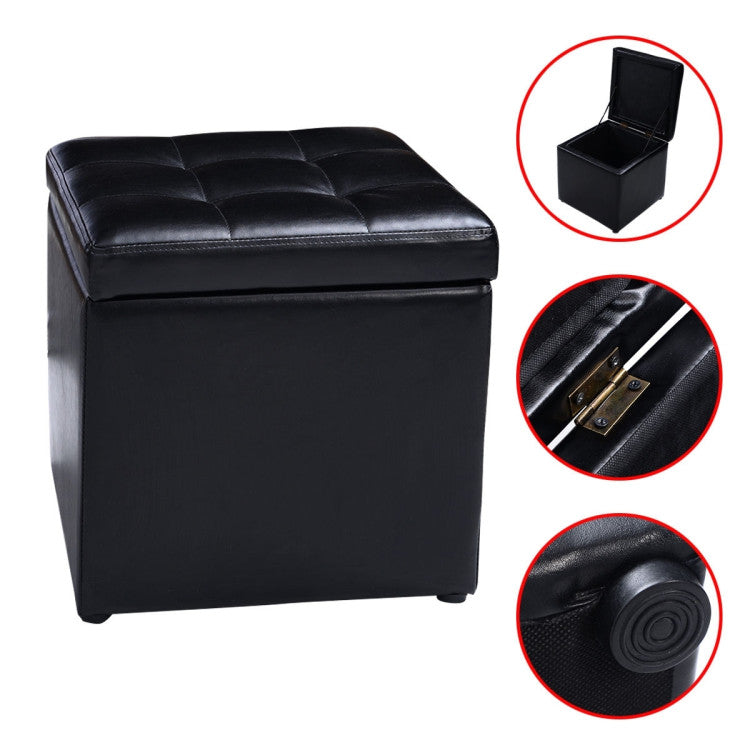 Home 16 Inch Ottoman Pouffe with Hinge Top for Storage