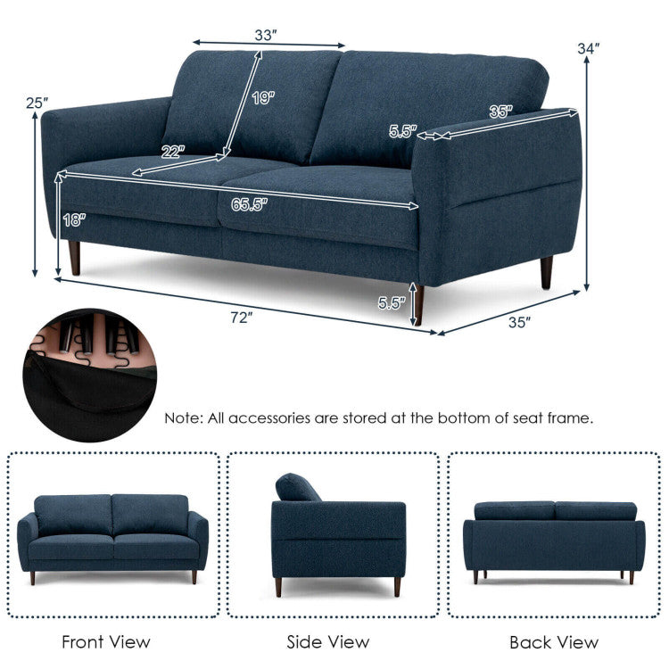 Home 72 Inch Small Fabric Loveseat Sofa Couch with with Solid Frame