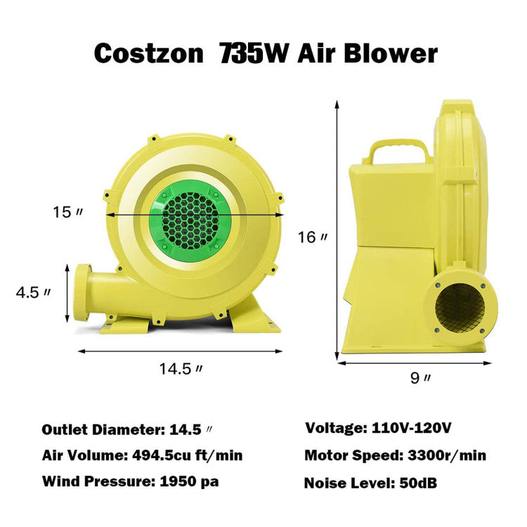 Outdoor Air Blower 735 W 1.0 HP Air Blower Pump Fan for Inflatable Bounce House