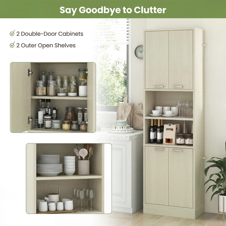 Home 75 Inch Kitchen Pantry Cabinet Tall Cupboard with Doors and Shelves