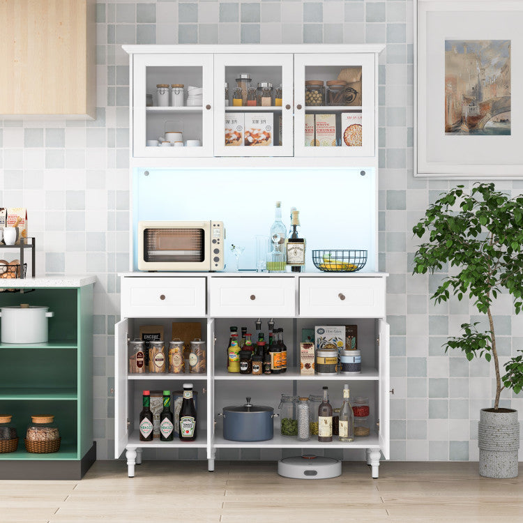 Home 77 Inches Kitchen Pantry Storage Cabinet with LED Lights and Power Outlets