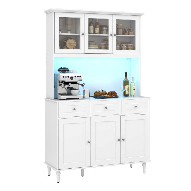Home 77 Inches Kitchen Pantry Storage Cabinet with LED Lights and Power Outlets