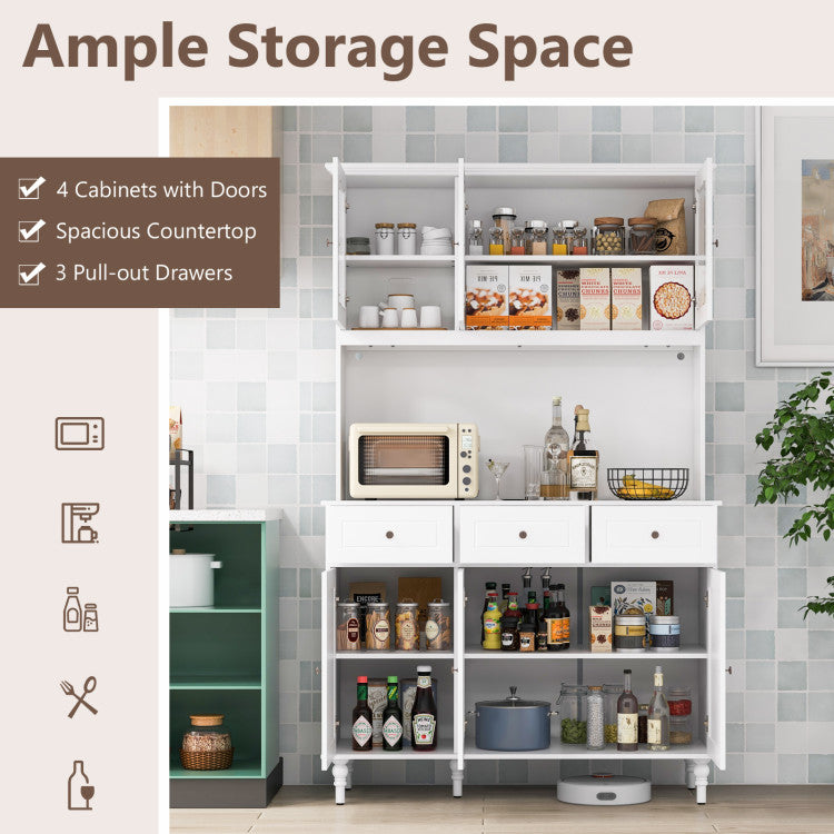 Home 77 Inches Kitchen Pantry Storage Cabinet with LED Lights and Power Outlets