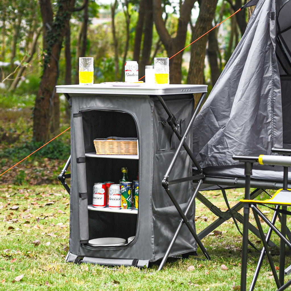Outdoor Folding Camping Storage Cabinet with 3 Shelves and Carry Bag