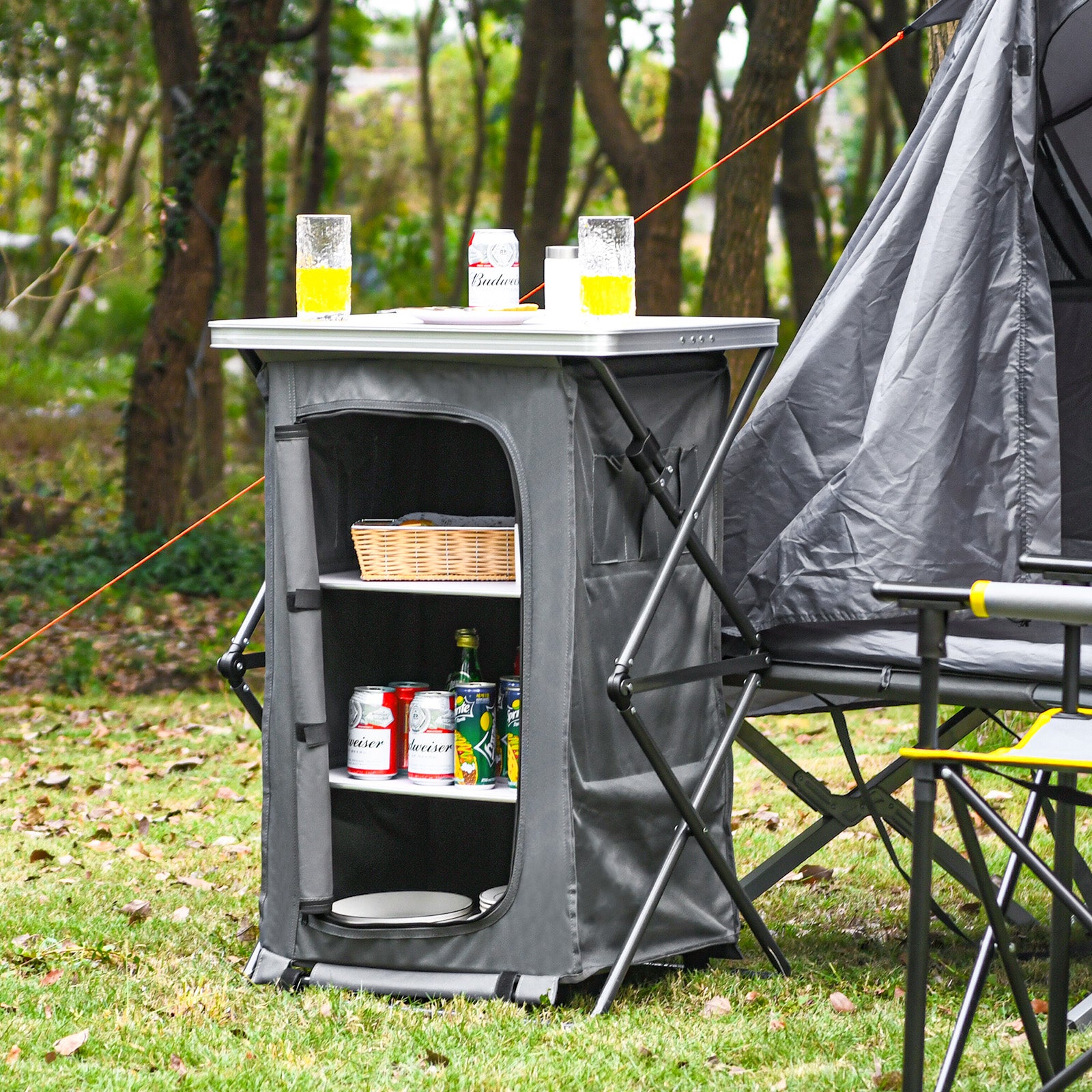 Outdoor Folding Camping Storage Cabinet with 3 Shelves and Carry Bag