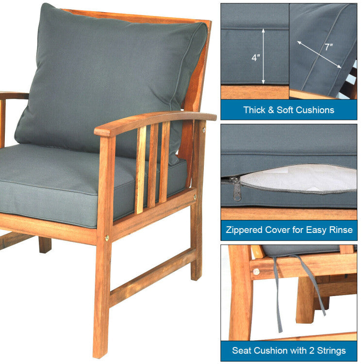 Outdoor 4 Pieces Wooden Patio Sofa Chair Set with Cushion
