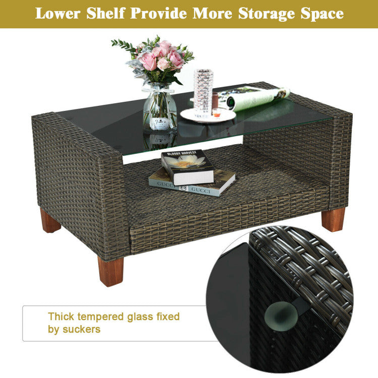 Outdoor 4 Pieces Patio Rattan Furniture Set with Cushions