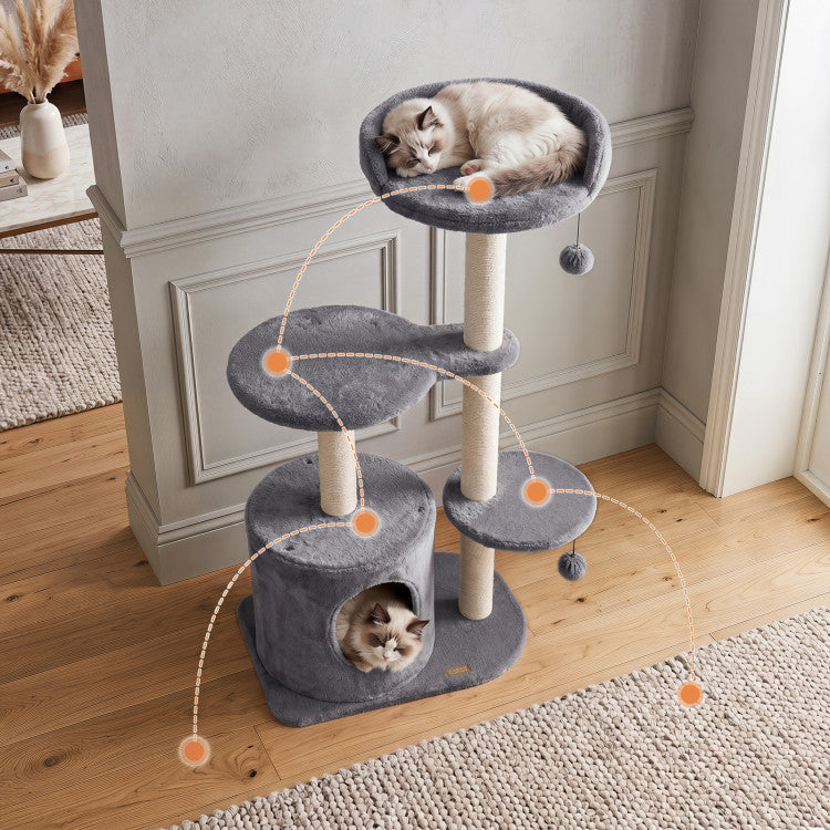 New 43" Cat Tree for Indoor Cats with Comfy Plush Perches and Sisal Scratching Posts