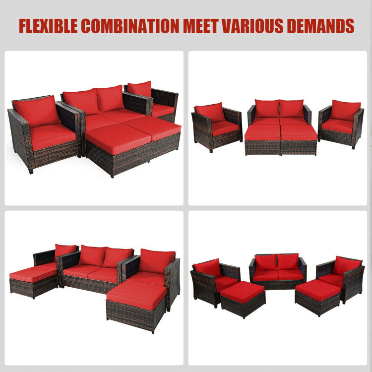 Outdoor 5 Pieces Patio Rattan Furniture Set with Removable Cushions