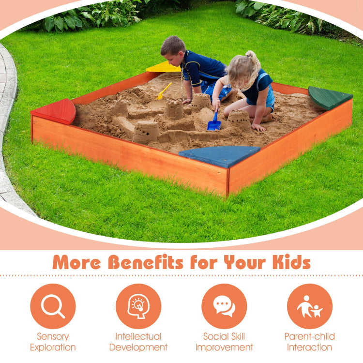 Outdoor Kids Outdoor Wooden Backyard Sandbox with Built-in Corner Seating