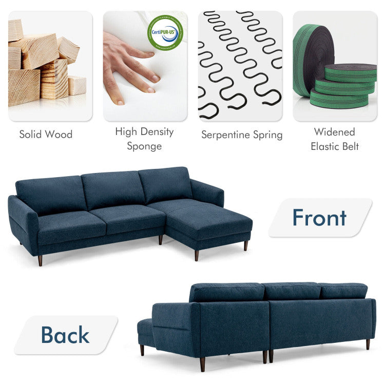 Home L-Shaped Fabric Sectional Sofa with Chaise Lounge and Solid Wood Legs
