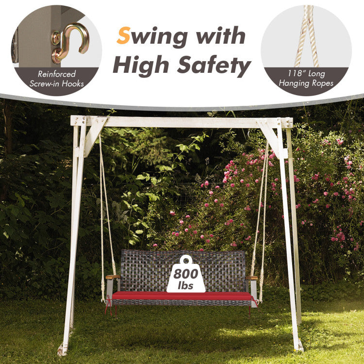 Outdoor 2-Person Rattan Hanging Porch Swing Chair