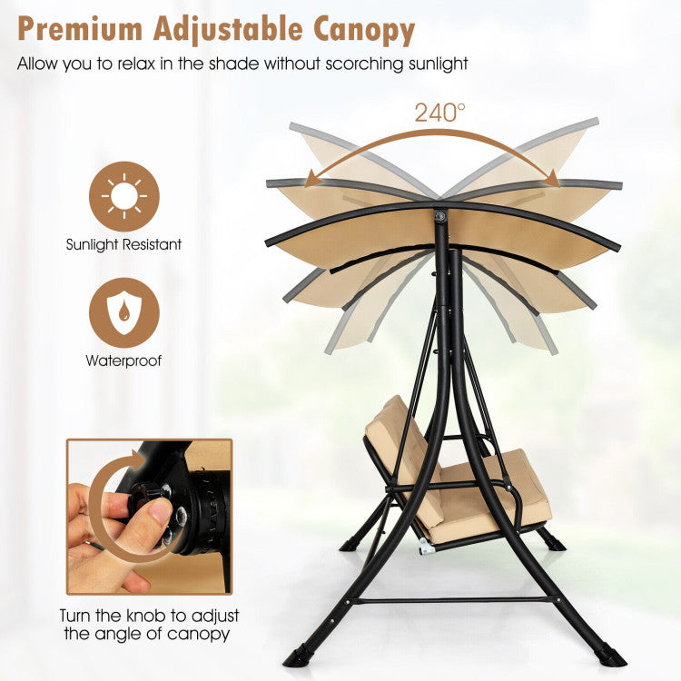 Outdoor 3-Seat Outdoor Porch Swing with Adjustable Canopy and Padded Cushions