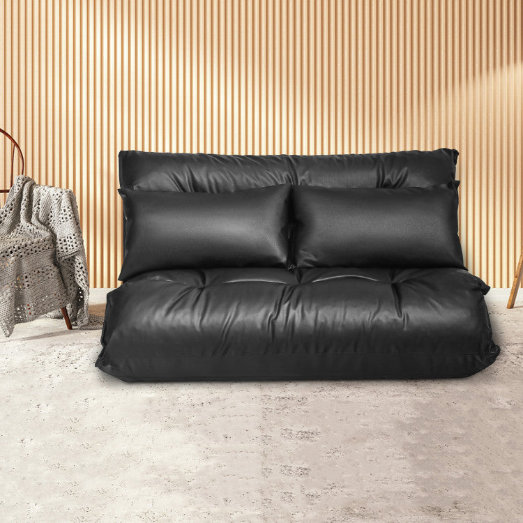 Home Foldable PU Leather Leisure Floor Sofa Bed with 2 Pillows