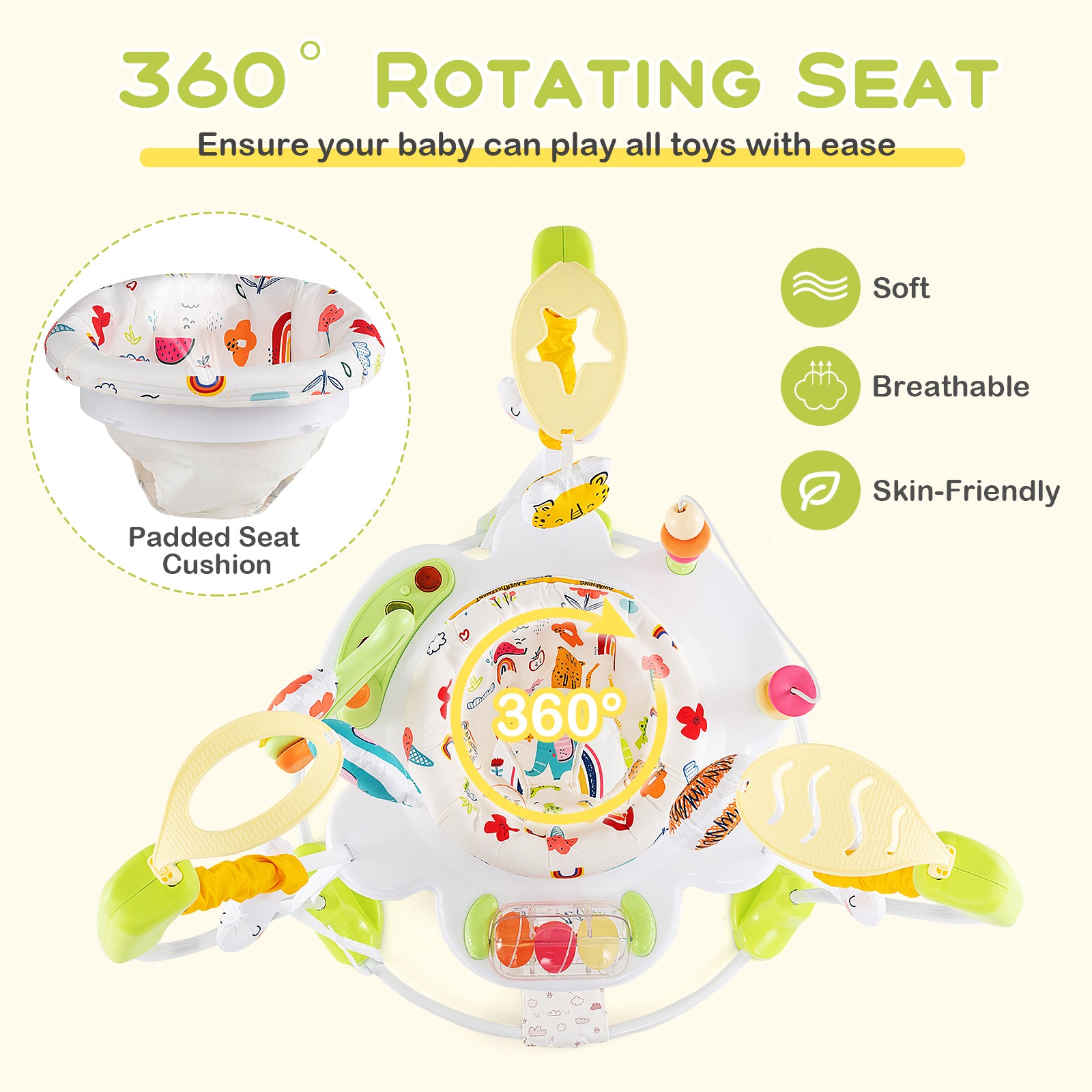 Baby Activity Center Height Adjustable Baby Bouncing Saucer with Interactive Toys