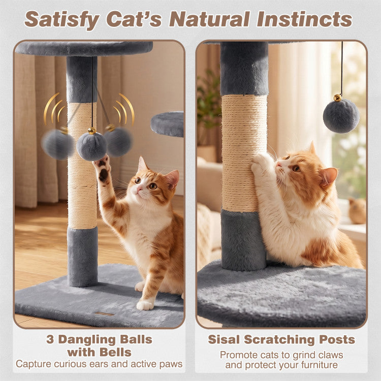 New 6-tier Floor to Ceiling Cat Tree with Plush Bed and Sisal Scratching Posts