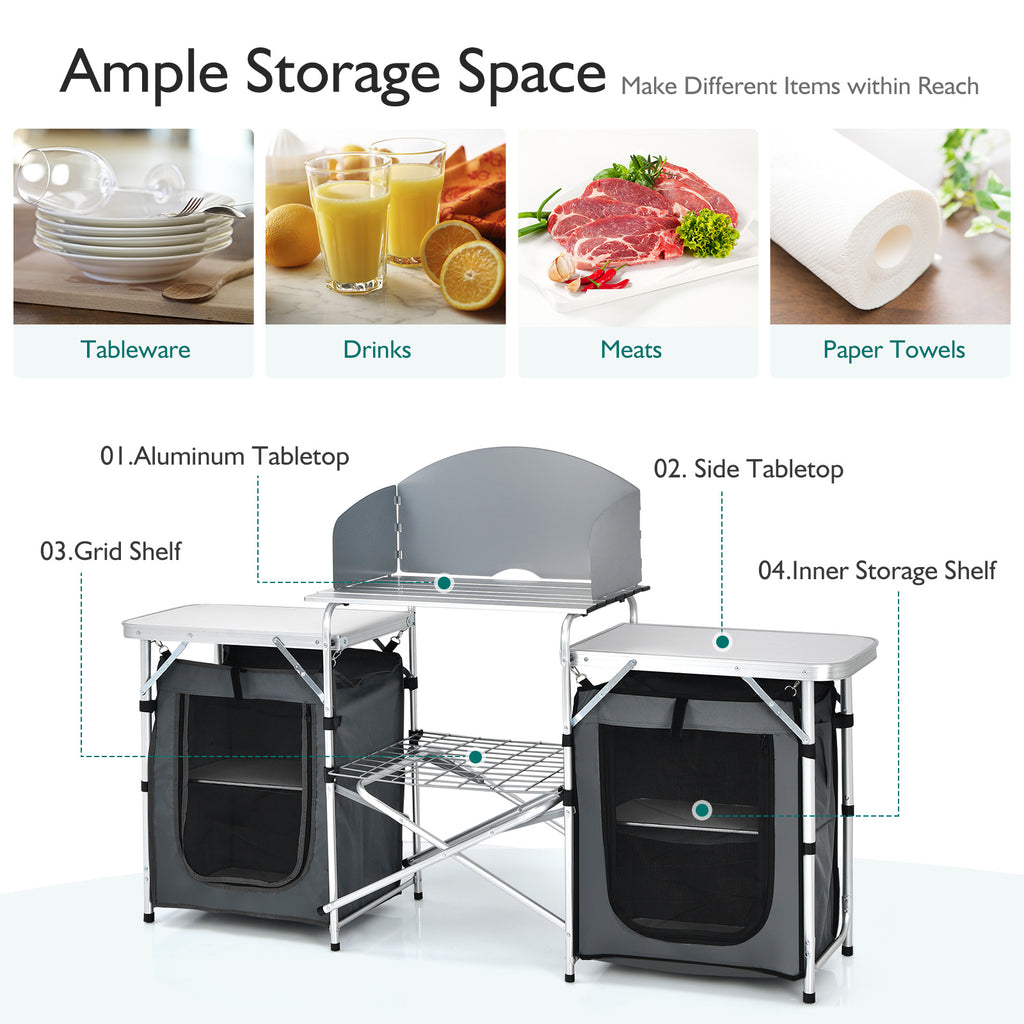 Outdoor Folding Camping Table with Storage Organizer