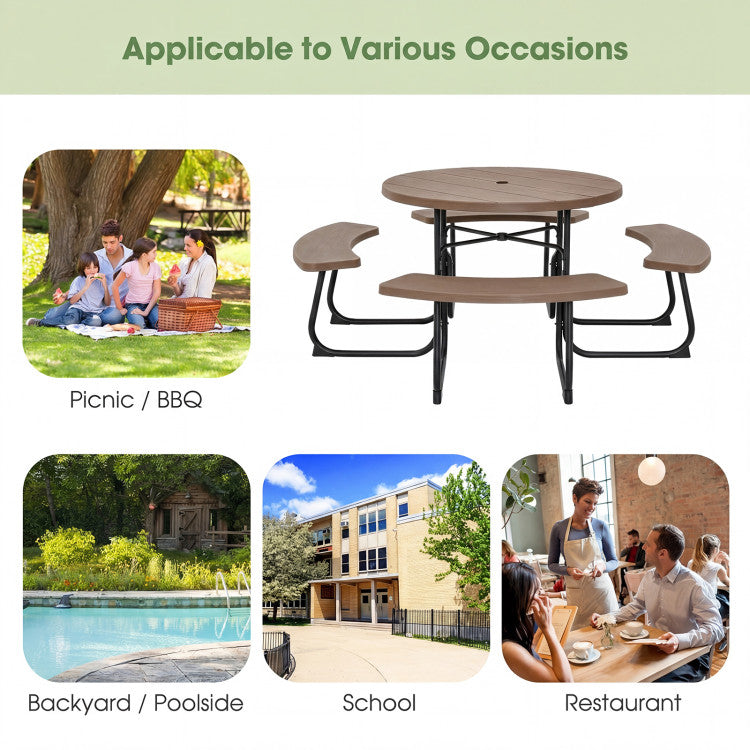 New 8-Person Outdoor Picnic Table and Bench Set with Umbrella Hole