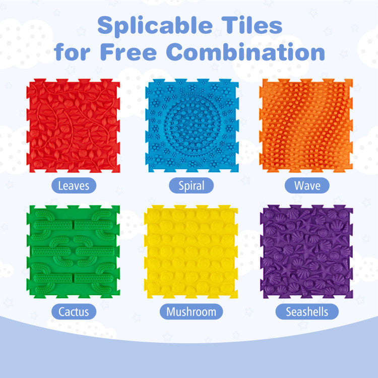 6 PCS Interlocking Sensory Mats with Rich Colors for Kids Adults