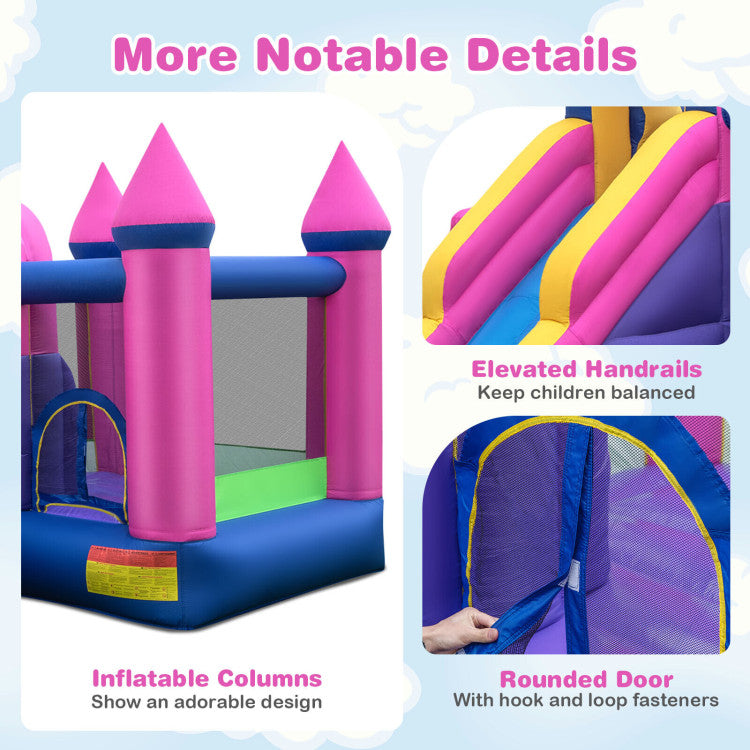 Outdoor Kids 7-in-1 Kids Inflatable Bounce House with Long Slide and 735W Blower