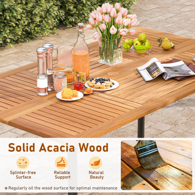 New 7 Pieces Outdoor Dining Set Acacia Wood Table with Umbrella Hole and Cushions