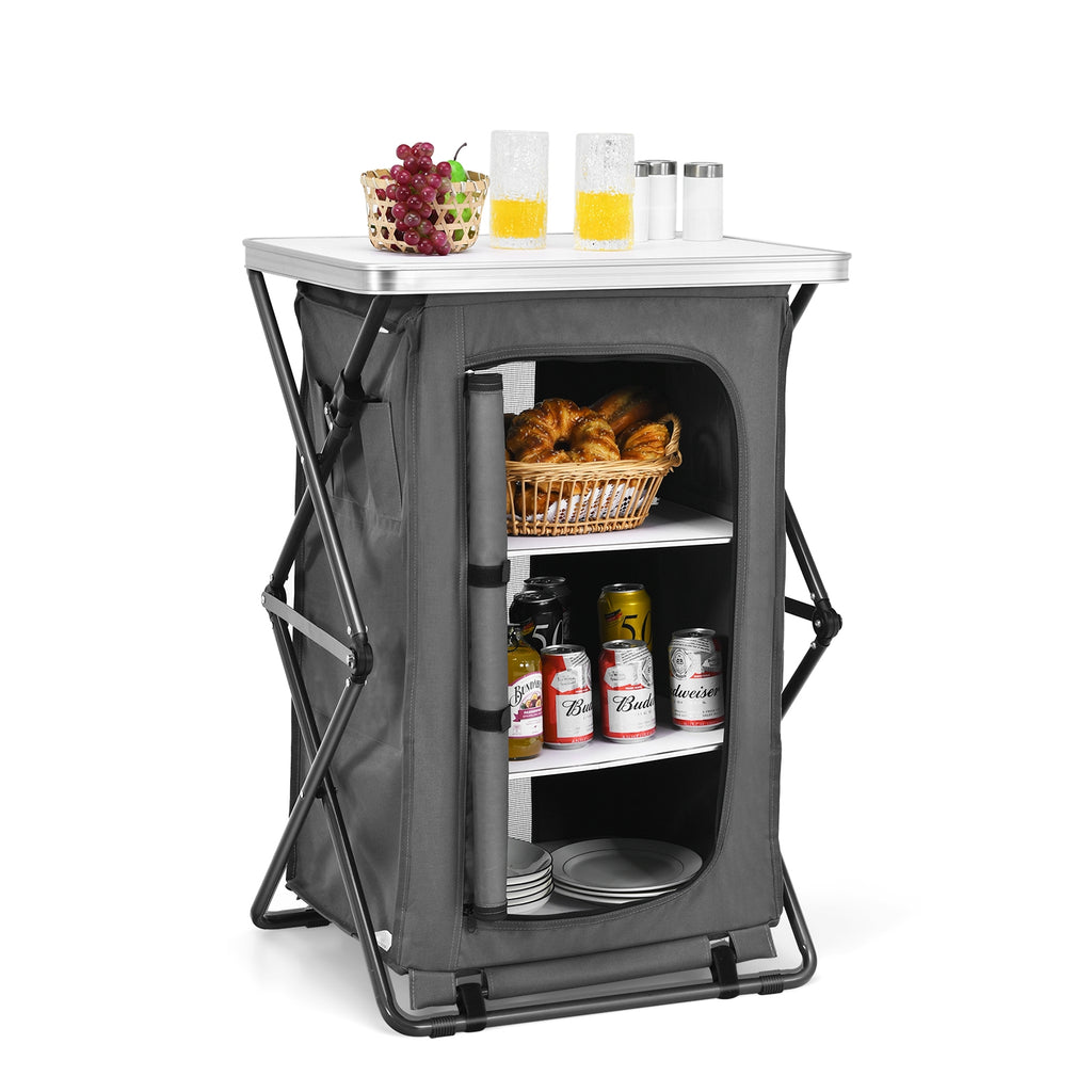 Outdoor Folding Camping Storage Cabinet with 3 Shelves and Carry Bag