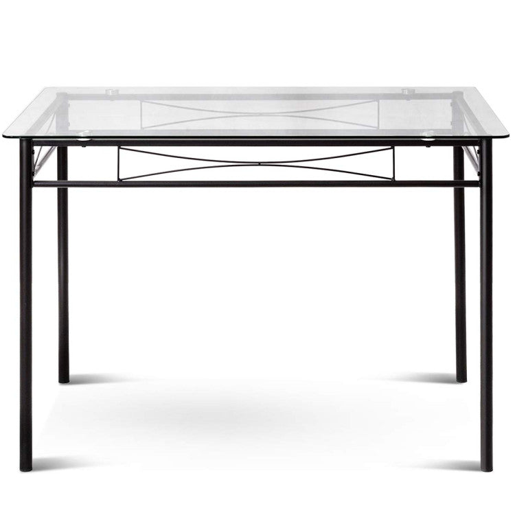 Modern 5 Pieces Dining Set with Tempered Glass Top Table and 4 Upholstered Chairs