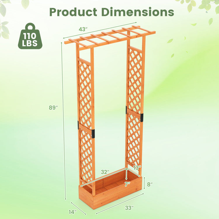 Outdoor 89 Inch Tall Wooden Raised Garden Bed with Side Trellis and Hanging Roof Drainage Holes