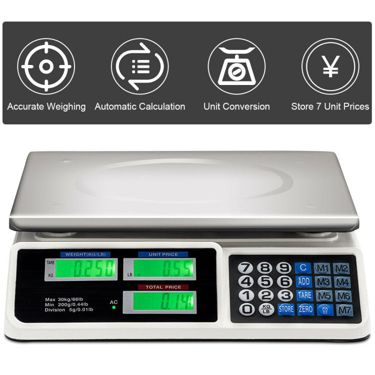 Kitchen Appliance 66 lbs Electronic Price Computing Scale with LCD Screen Display