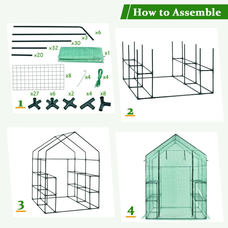 Outdoor Walk-in Greenhouse 56 x 56 x 77 Inch Gardening with Observation Windows