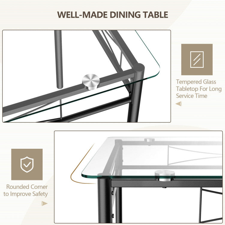 Modern 5 Pieces Dining Set with Tempered Glass Top Table and 4 Upholstered Chairs